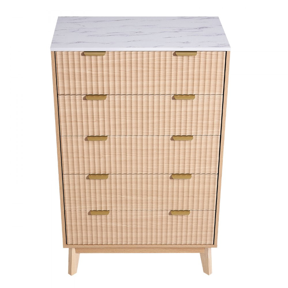 VEVOR 5 Fluted Drawer Dresser, Wooden Chest of Drawers with Sliding & Anti-tip Device, Modern Minimalist Dresser Chest, Closet Storage Organizer for Living Room, Hallway, Bedroom, Entryway, Light Wood