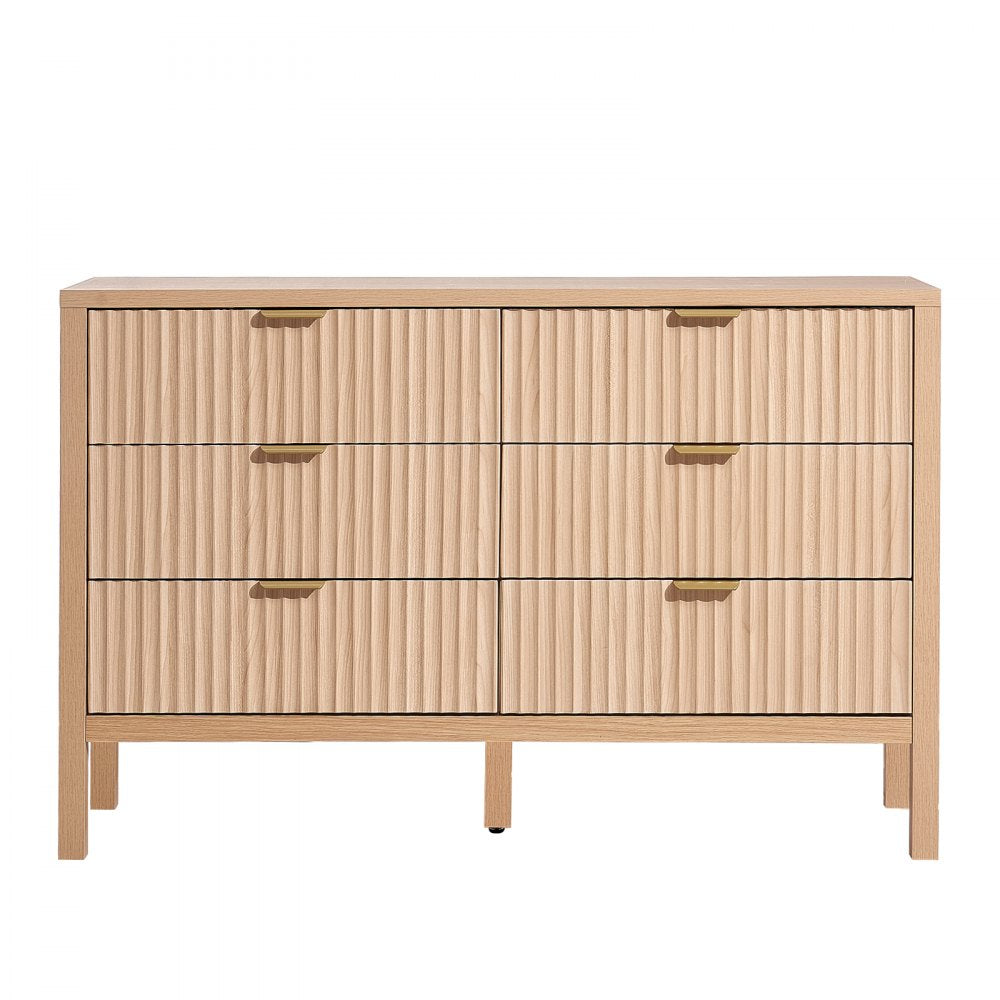 VEVOR 6 Fluted Drawer Dresser, Wooden Chest of Drawers with Sliding & Anti-tip Device, Modern Minimalist Dresser Chest, Closet Storage Organizer for Living Room, Hallway, Entryway, Light Wood