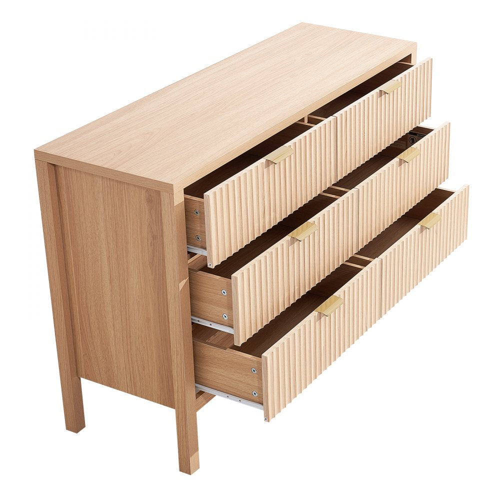 VEVOR 6 Fluted Drawer Dresser, Wooden Chest of Drawers with Sliding & Anti-tip Device, Modern Minimalist Dresser Chest, Closet Storage Organizer for Living Room, Hallway, Entryway, Light Wood