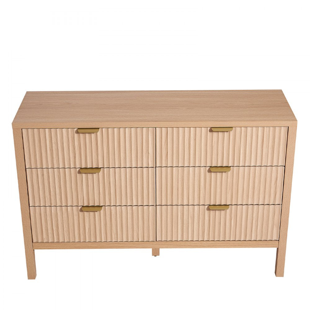 VEVOR 6 Fluted Drawer Dresser, Wooden Chest of Drawers with Sliding & Anti-tip Device, Modern Minimalist Dresser Chest, Closet Storage Organizer for Living Room, Hallway, Entryway, Light Wood