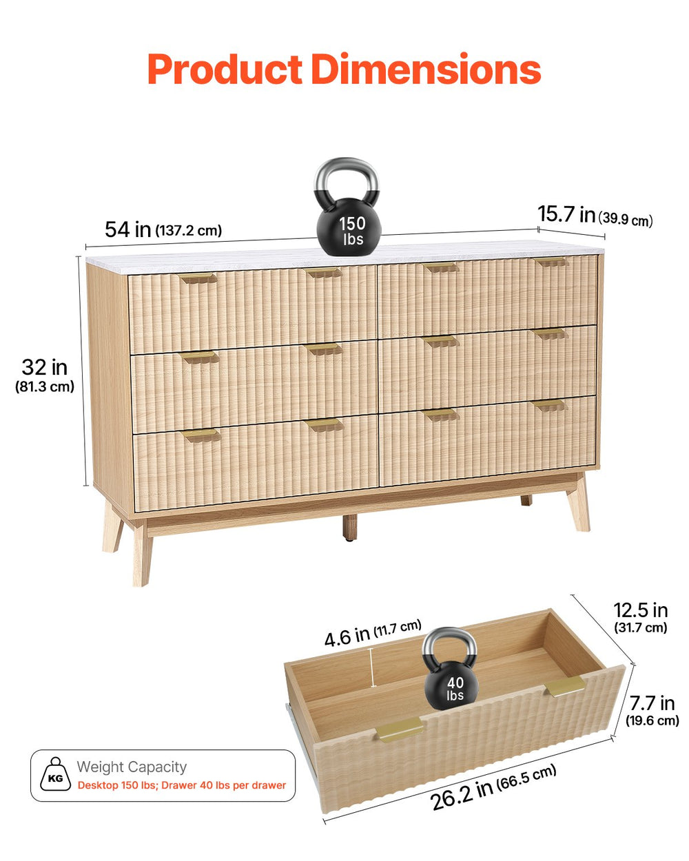 VEVOR 6 Fluted Drawer Dresser Wooden Chest of Drawers with Sliding & Anti-tip Device Modern Minimalist Dresser Chest Fluted Closet Storage for VEVOR 6 Fluted Drawer Dresser Wooden Chest of Drawers with Sliding & Anti-tip Device Modern Minimalist Dresser Chest Fluted Closet Storage for