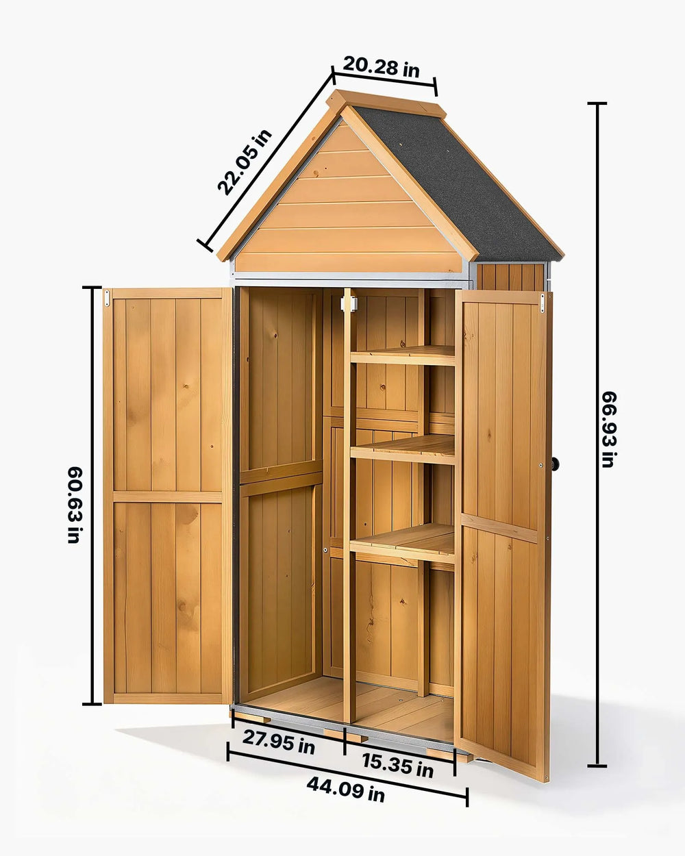 VEVOR Outdoor Storage Shed, 44.09" x 66.93" Wood & Metal Garden Tool Shed with Lockable Doors & Sloped Roof, Waterproof Outside Storage Cabinet with Shelves & Floor for Backyard Patio Lawn, Brown