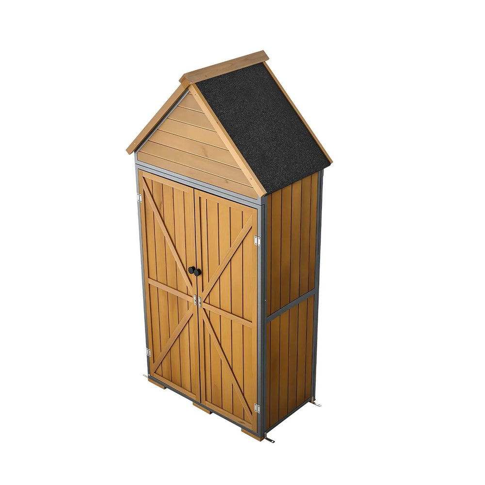 VEVOR Outdoor Storage Shed, 44.09" x 66.93" Wood & Metal Garden Tool Shed with Lockable Doors & Sloped Roof, Waterproof Outside Storage Cabinet with Shelves & Floor for Backyard Patio Lawn, Brown