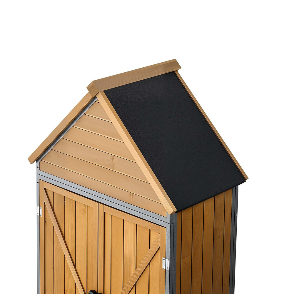 VEVOR Outdoor Storage Shed, 44.09" x 66.93" Wood & Metal Garden Tool Shed with Lockable Doors & Sloped Roof, Waterproof Outside Storage Cabinet with Shelves & Floor for Backyard Patio Lawn, Brown
