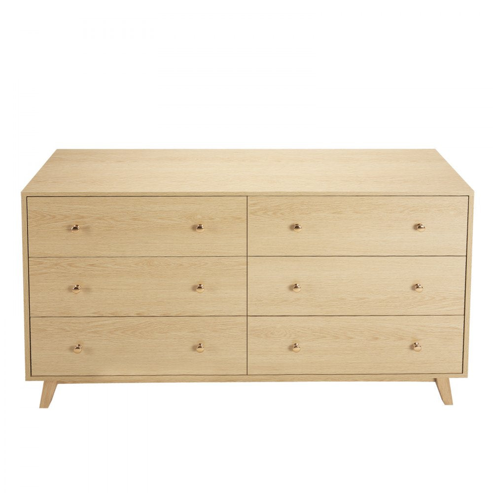 VEVOR 6 Drawer Dresser, Wooden Chest of Drawers with Sliding with Anti-tip Device, Modern Minimalist Dresser Chest, Closet Storage Organizer for Living Room, Hallway, Bedroom, Entryway, Light Wood