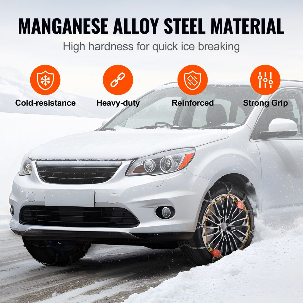 VEVOR Auto Tightening Snow Chains, Diamond Mesh Traction Wheel Chains for Anti-slip, Alloy Steel Tire Chains for Tires 265/75-15, 265/75-16, LT265/75-16, 255/75-17, LT255/75-17, 275/45-22, 265/70-16