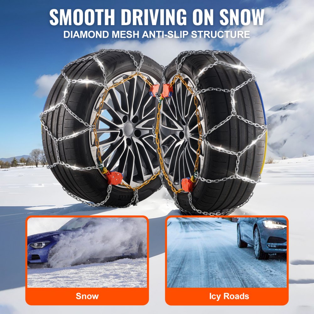 VEVOR Auto Tightening Snow Chains, Diamond Mesh Traction Wheel Chains for Anti-slip, Alloy Steel Tire Chains for Tires 265/75-15, 265/75-16, LT265/75-16, 255/75-17, LT255/75-17, 275/45-22, 265/70-16
