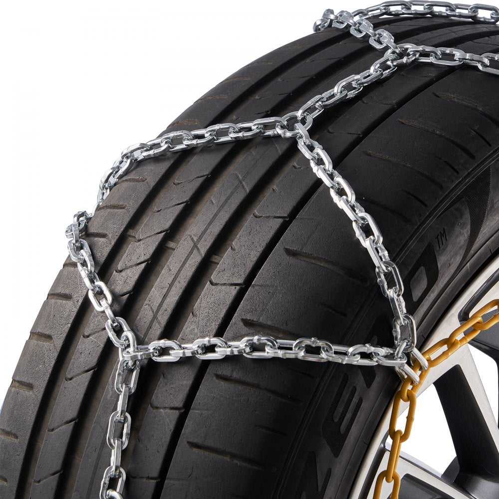 VEVOR Auto Tightening Snow Chains, Diamond Mesh Traction Wheel Chains for Anti-slip, Manganese Alloy Steel Emergency Tire Chains for Cars, Pickups, SUVs, and Trucks (Set of 2)
