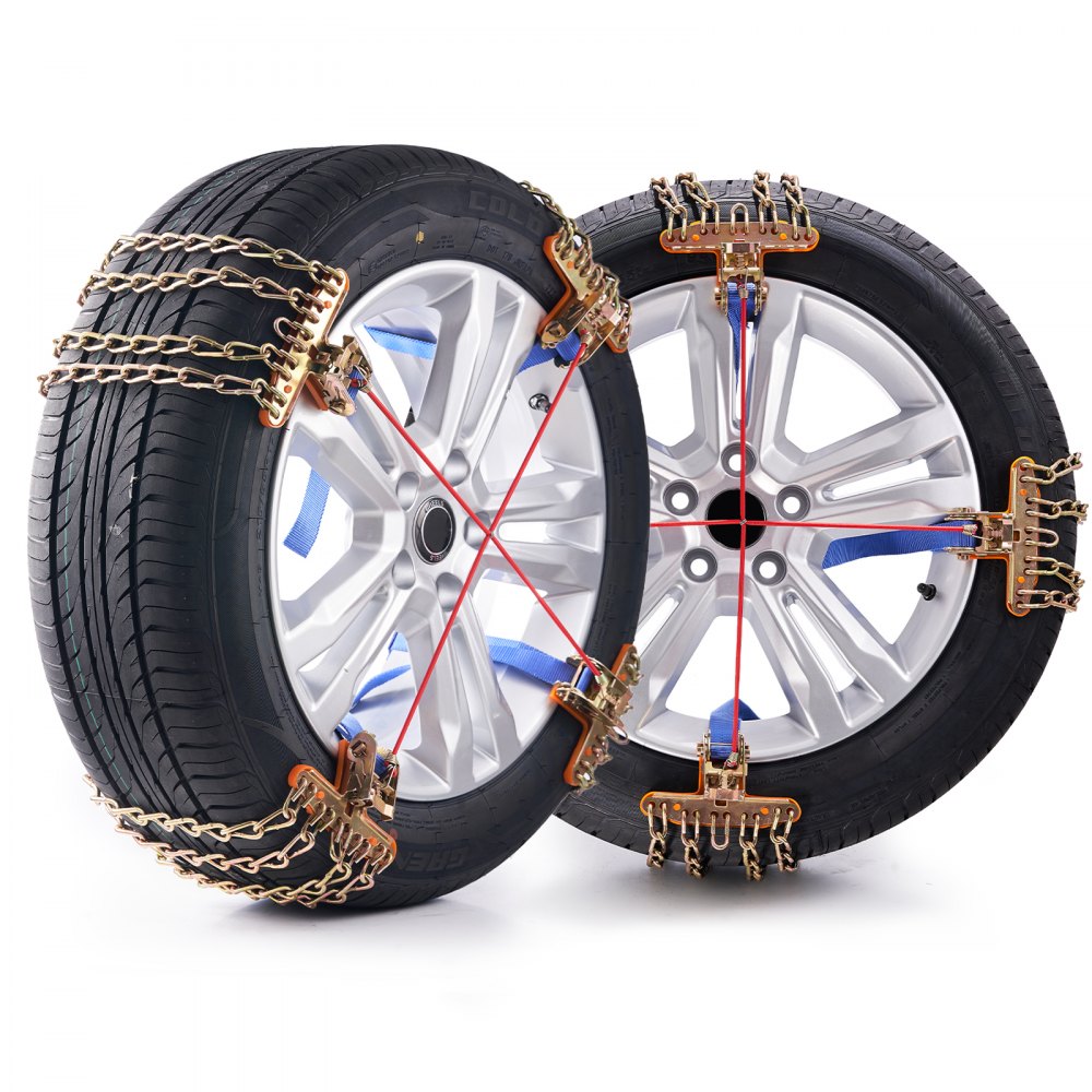 VEVOR 16 PCS Thickened Snow Chains, Tire Traction Wheel Chains for Tire Width 8-8.8 in /205-225 mm, Manganese Alloy Steel Emergency Tire Chains for Cars, Pickups, SUVs, and Trucks