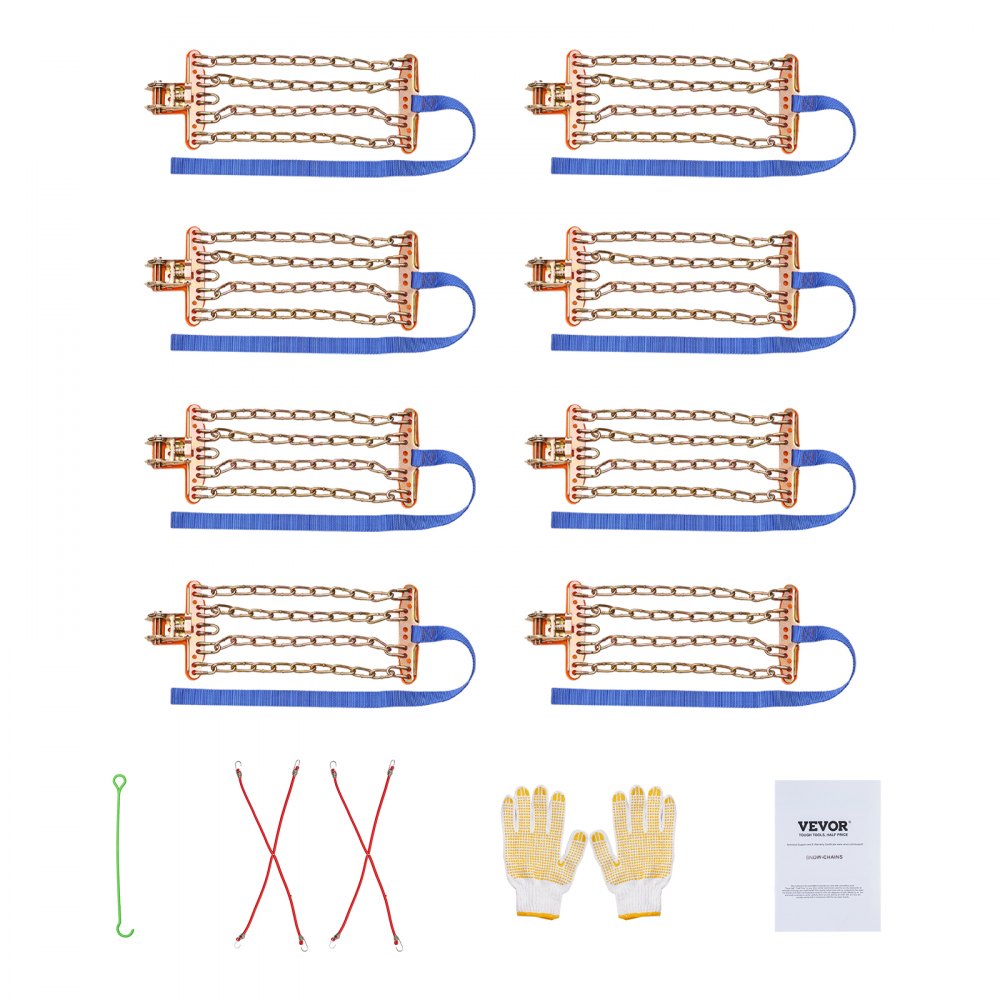 VEVOR 16 PCS Thickened Snow Chains, Tire Traction Wheel Chains for Tire Width 8-8.8 in /205-225 mm, Manganese Alloy Steel Emergency Tire Chains for Cars, Pickups, SUVs, and Trucks
