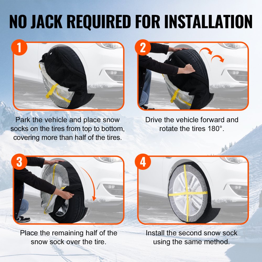 VEVOR Thickened Snow Socks for Tires, Full Coverage Tire Socks with Polyester Fiber, Snow Traction Tire Cover for Car, SUV, Pickup and Truck (Pack of 2)-Large