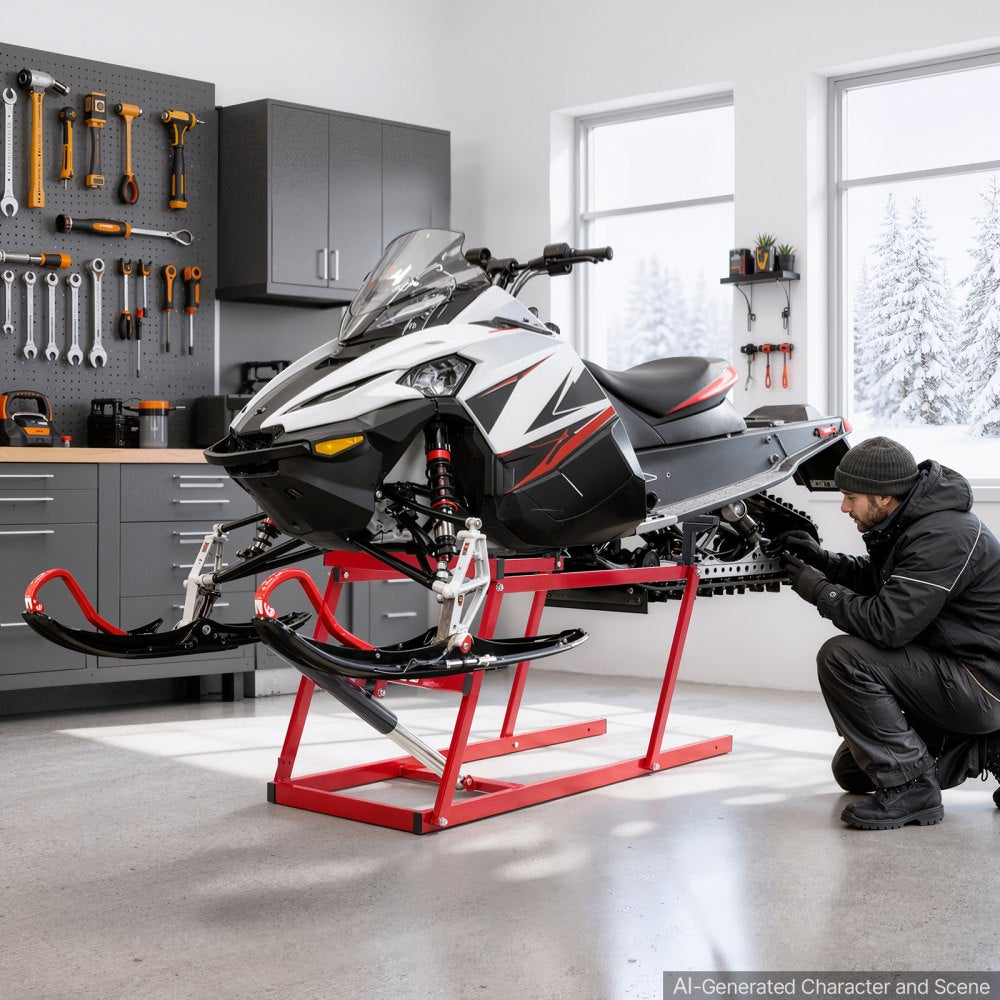 VEVOR Snowmobile Lift Stand with 5.5"-28" Lift Height & Manual Hand Crank, 1000LBS Load Capacity, Heavy-Duty Steel Support, Foldable Snowmobile Lifting Stand for Easy Track Maintenance & Parts Repair