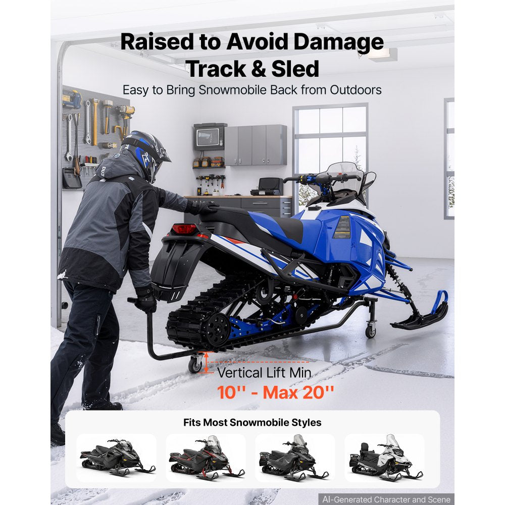 VEVOR Snowmobile Dolly Lift Stand with 10"-20" Lift Height 1000LBS Capacity, Foldable Side-Lift & Transport Snowmobile Dolly Stand, Heavy-Duty Steel Support with Wheels for Easy Moving & Maintenance