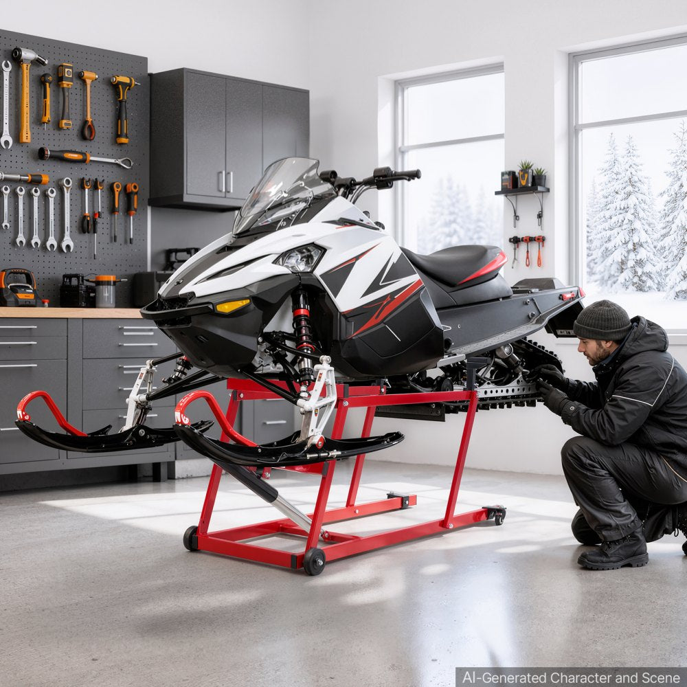 VEVOR Snowmobile Dolly Lift Stand 5.5"-28" Lift Height & Manual Hand Crank, 1000LBS Load Capacity with Wheels, Heavy-Duty Steel Support, Foldable Snowmobile Lifting Stand for Easy Maintenance & Repair