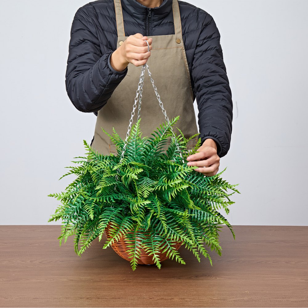 VEVOR Artificial Ferns, 2 Pcs Fake Hanging Boston Fern Bush Plant with 23 Inch Hanging Length, Plastic Faux Greenery for Indoor and Outdoor Decor, For Wall, Wedding Party, Home, Porch Garden, Office