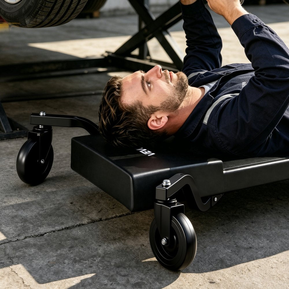 VEVOR 40 in Mechanic Creeper with 4 Large Wheels, 400 lbs Low Profile Under Car Garage Roller, Rolling Creeper with Raised Headrest, Manual Brake for Auto Repair