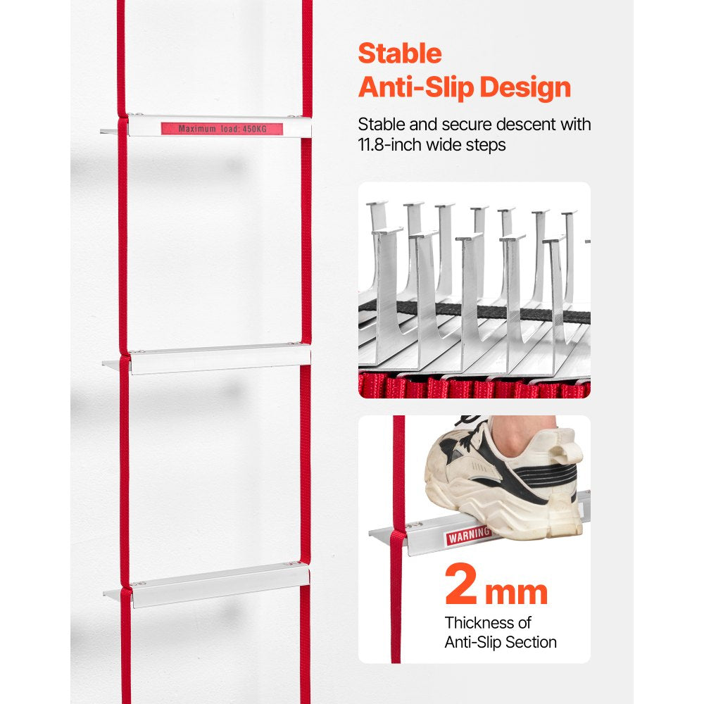 VEVOR Fire Escape Ladder, 2-Story 13FT Retractable Emergency Fire Ladder, Lightweight Aluminum Alloy Safety Escape Ladders with Sturdy Polyester Strap, Anti-Slip Rung & Wide Steps, 1000LBS Max Loading