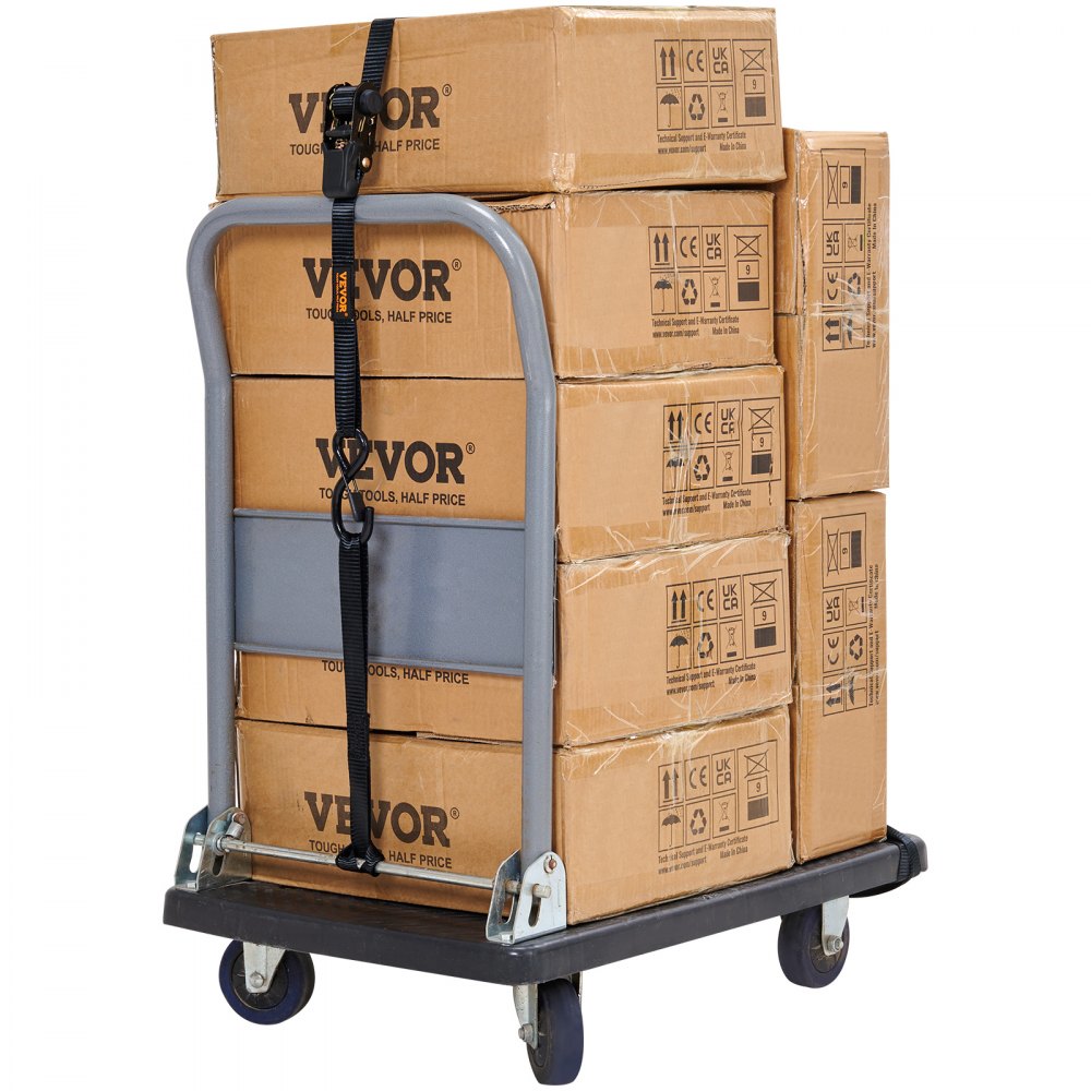 VEVOR Ratchet Tie Down Straps (4PK), 2200 lb Max Break Strength, Includes 4 Premium 1" x 15' Rachet Tie Downs with Padded Handles, for Moving Securing Cargo, Appliances, Lawn Equipment, Motorcycle