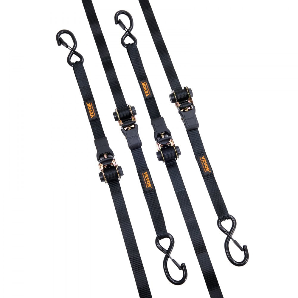VEVOR Ratchet Tie Down Straps (4PK), 2200 lb Max Break Strength, Includes 4 Premium 1" x 15' Rachet Tie Downs with Padded Handles, for Moving Securing Cargo, Appliances, Lawn Equipment, Motorcycle