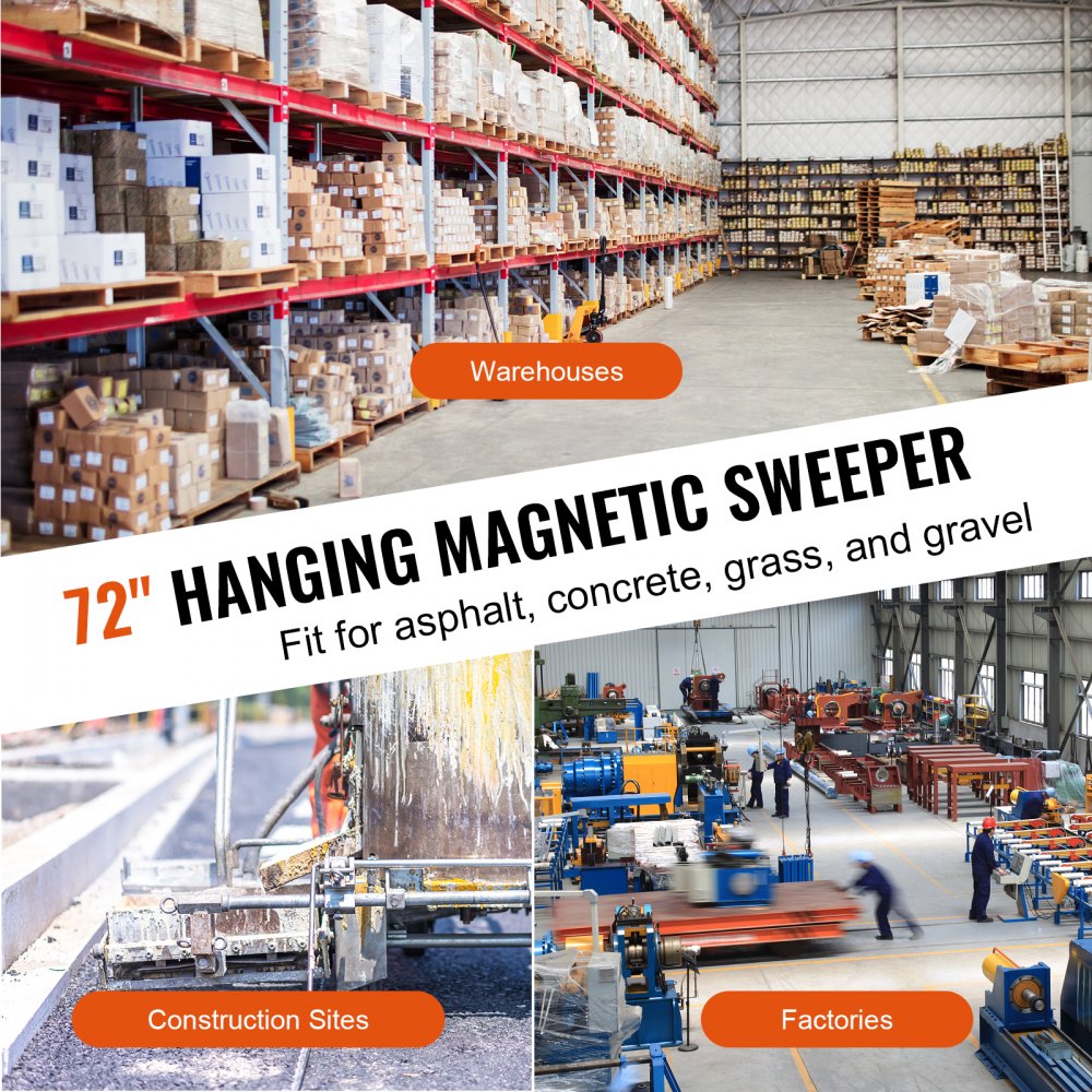 VEVOR 105lbs Hanging Magnetic Sweeper Pickup Tool, Nail Hang-Type Magnetic Forklift Sweeper, Industrial Grade Magnets Steel Material Hunting Accessories for Picking Up Bolts Nails Iron Chips Metals