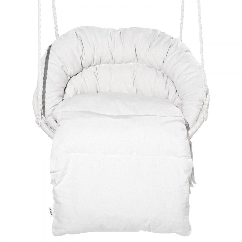 VEVOR Hanging Hammock Swing Chair, 330 Lbs Capacity, Macramé Hanging Chair with Cushion and Mounting Hardware, Cotton Rope Swing Chair for Bedroom, Balcony, Patio, Garden, Beige