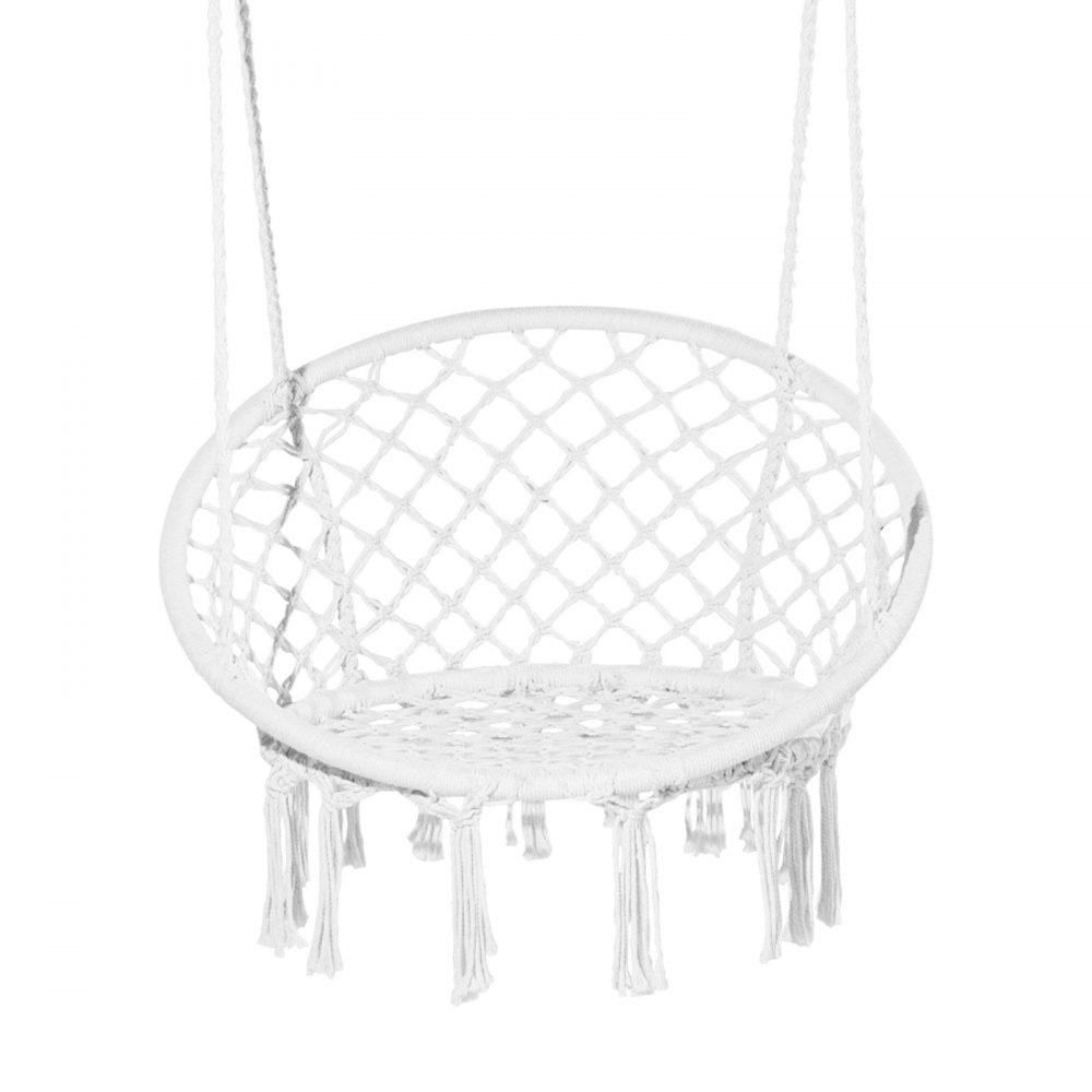 VEVOR Hanging Hammock Swing Chair, 330 Lbs Capacity, Macramé Hanging Chair with Mounting Hardware, Cotton Rope Swing Chair for Bedroom, Balcony, Patio, Garden, White