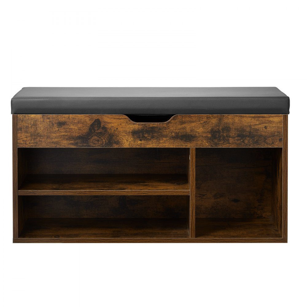 VEVOR Entryway Shoe Bench, 31.7 x 12.0 x 17.5 Inch Shoe Storage Organizer with Lift Top Storage Space, 300lbs Bench with Cushion Seat and 3 Cabinets for Hallway, Living Room, Bedroom, Brown + Black