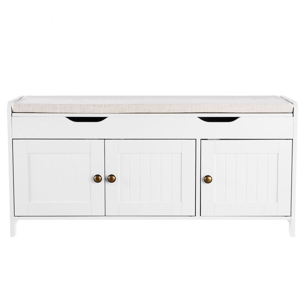 VEVOR Shoe Bench, 41.3 x 13.8 x 19.8 Inch Entryway Bench with Lift Top Storage and Seat Cushion, 250lbs Shoe Rack with 3 Cabinets and Height Adjustable Shelf, for Bedroom, Hallway, White + Black
