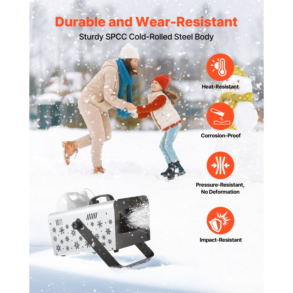 VEVOR Snow Machine, 1500W Handheld/Hanging Snow Maker By Wireless Remote Control, Portable Snowmaking Machine, High Output Snowflake Maker with 5L Tank for Christmas Party Wedding Stage Effects