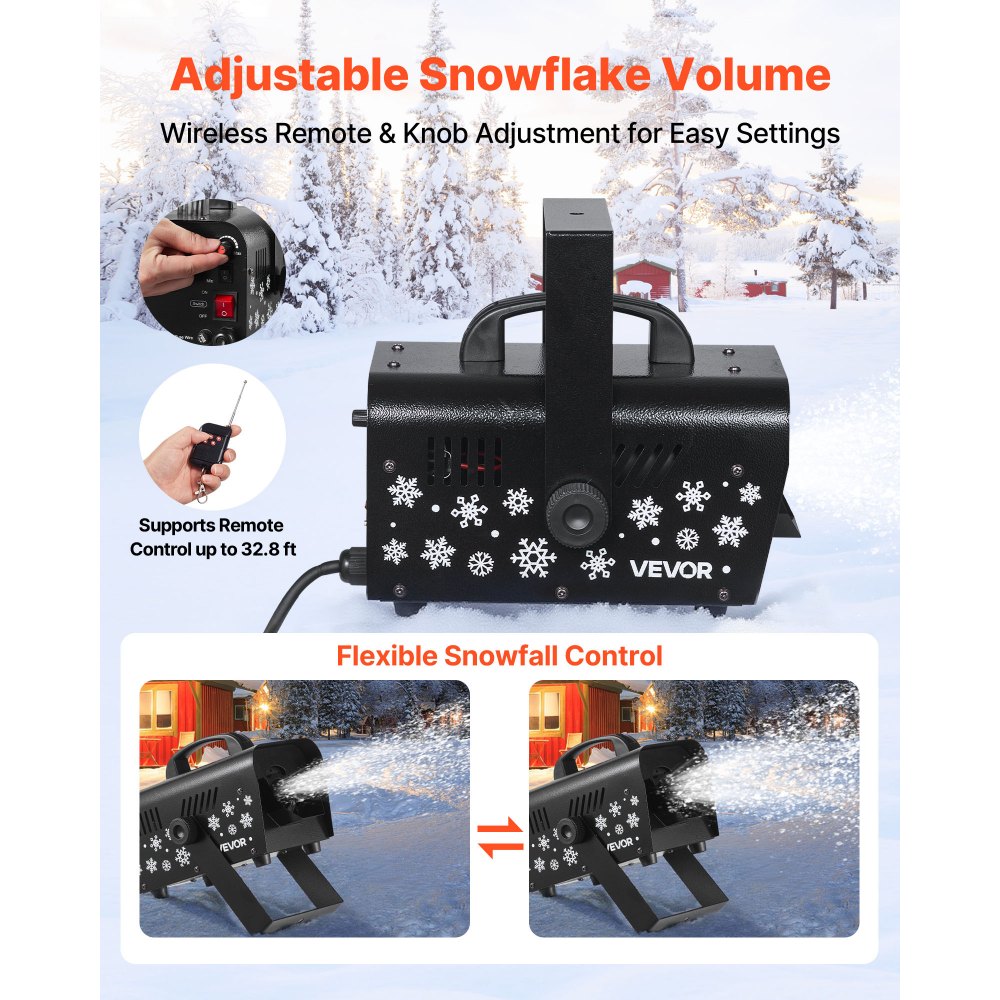 VEVOR Snow Machine, 800W Handheld/Hanging Snow Maker, Portable Wireless Remote Snowmaking machine with 1L Tank & Handle, Outdoor & Indoor Snowflake Maker for Christmas Party Stage Effect