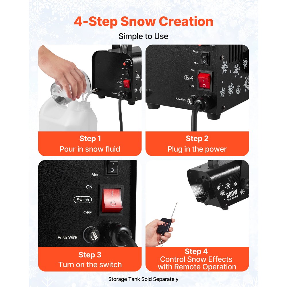 VEVOR Snow Machine, 800W Handheld/Hanging Snow Maker, Portable Wireless Remote Snowmaking machine with 1L Tank & Handle, Outdoor & Indoor Snowflake Maker for Christmas Party Stage Effect