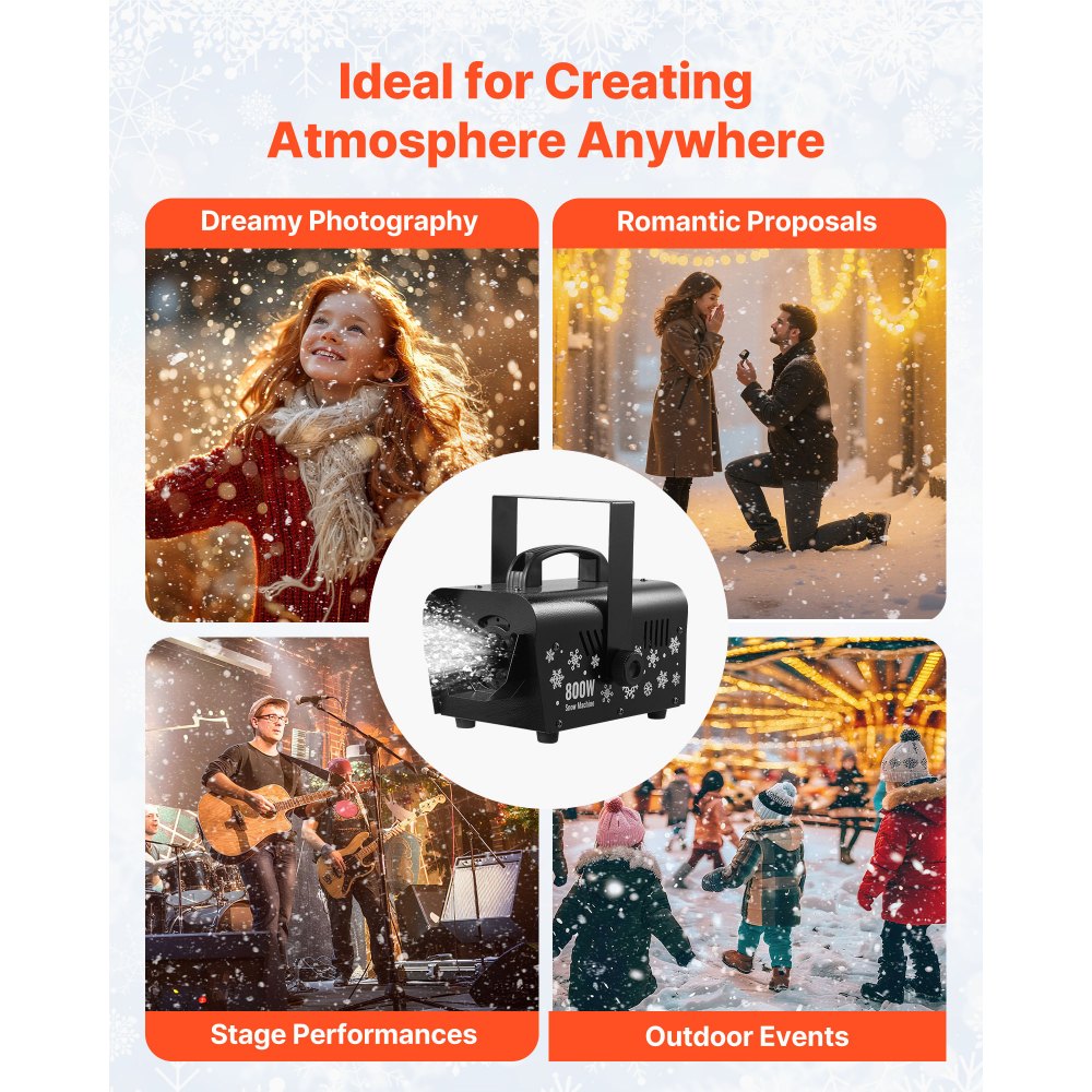 VEVOR Snow Machine, 800W Handheld/Hanging Snow Maker, Portable Wireless Remote Snowmaking machine with 1L Tank & Handle, Outdoor & Indoor Snowflake Maker for Christmas Party Stage Effect