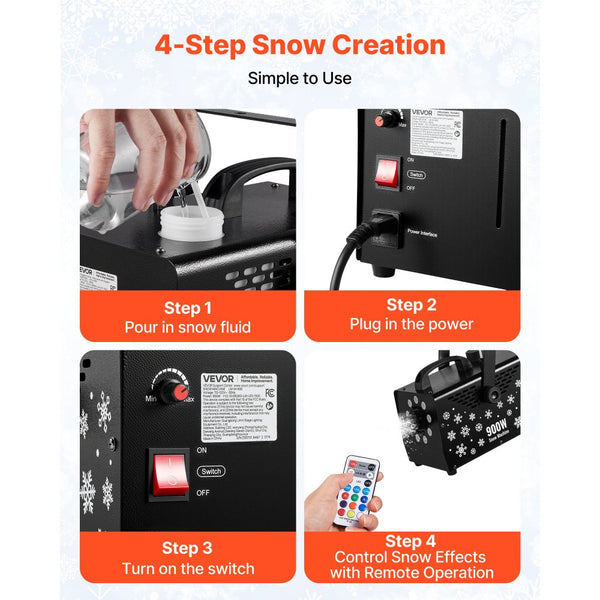 Vevor Snow Machine 900W LED Wireless Remote Fake Snow Maker New ...