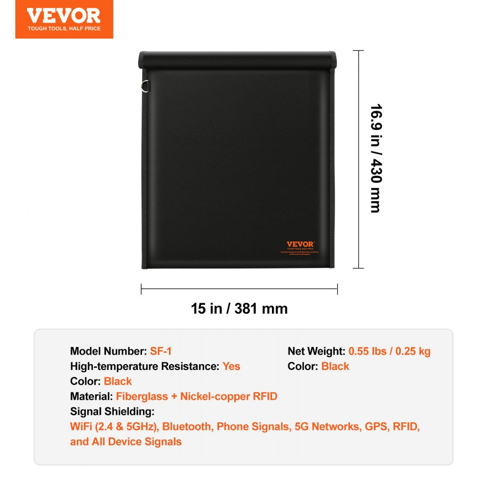 VEVOR Faraday Bag, Faraday Pouch Set for Laptop (16.9 x 15"), Fireproof & Waterproof Faraday Signal Blocking Holder for Car Keys, Phones & Tablets, Anti-Theft Pouch & Anti-Hacking Case Blocker, Black