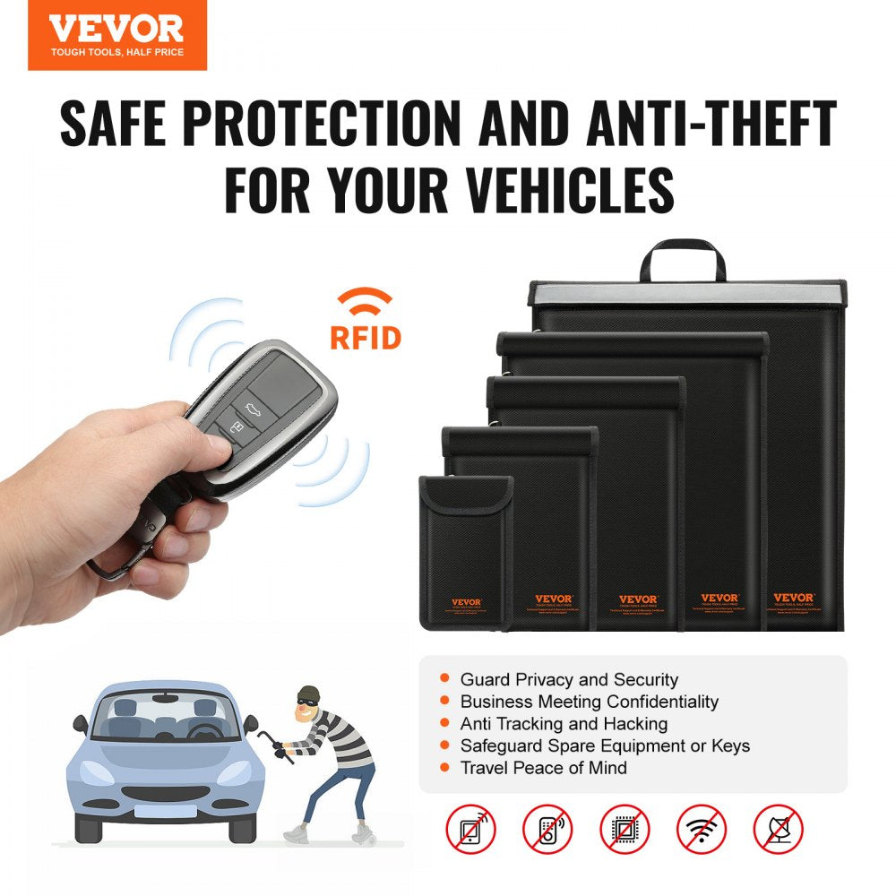 VEVOR Faraday Bag, 4 Pack Faraday Pouch Set for Laptop(16.9x15"), Tablet(13x10.2"), Phone(7.87x4.7") & Radio(10.6x7.8"), Fireproof Signal Blocking Holder Faraday Pouch for Anti-Theft & Anti-Hacking