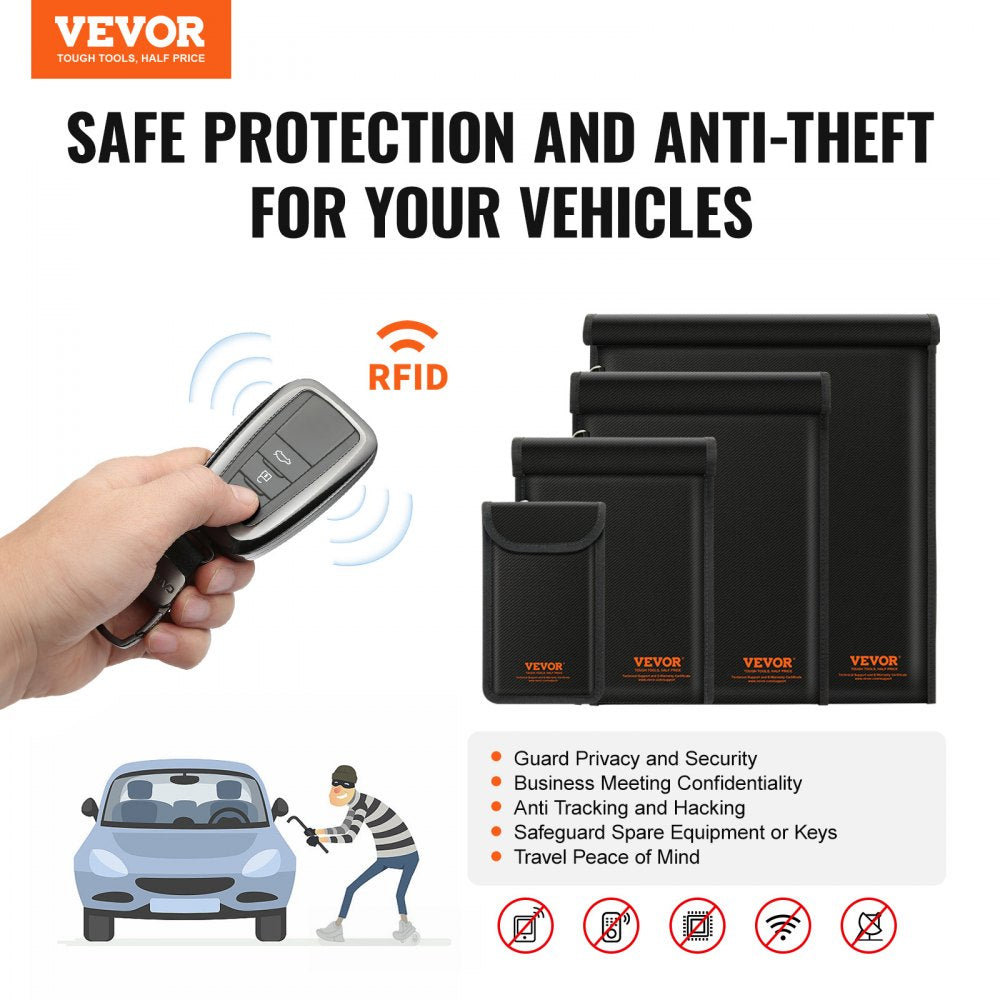 VEVOR Faraday Bags, 4 Pack Faraday Pouch Set for Laptop (16.9x15"), Tablet (13x10.2"), Phone (7.87x4.7") & Radio (10.6x7.8"), Fireproof Signal Blocking Holder, Anti-Theft & Anti-Hacking Pouch Blocker
