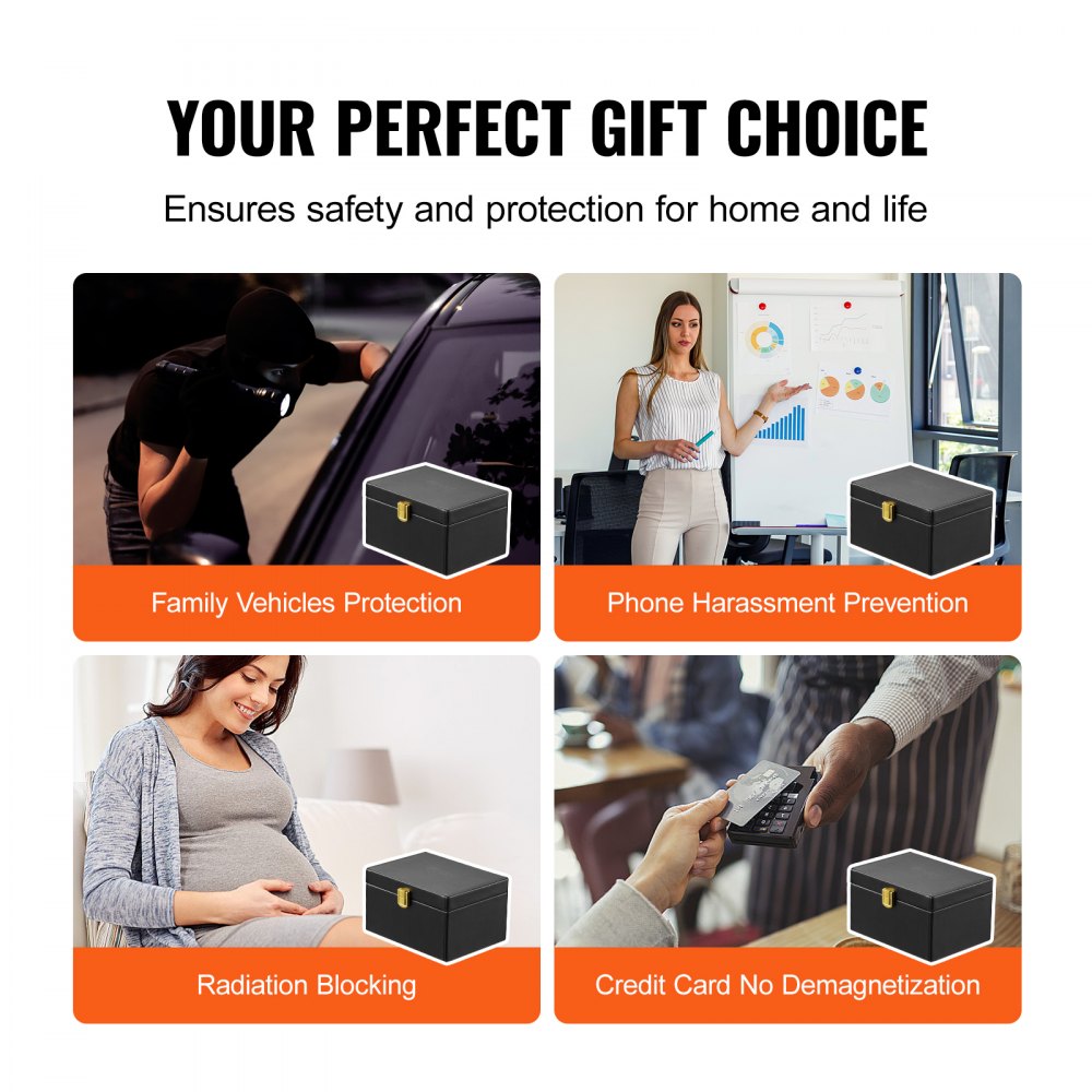 VEVOR Faraday Box, PU Leather Signal Blocking Holde, Keyless Fob Protector Shielding for WiFi, RFID, GPS, Bluetooth & 5G, Anti-Theft Box and Anti-Hacking Case Blocker, Black(6.3 x 5.1 x 3.7")