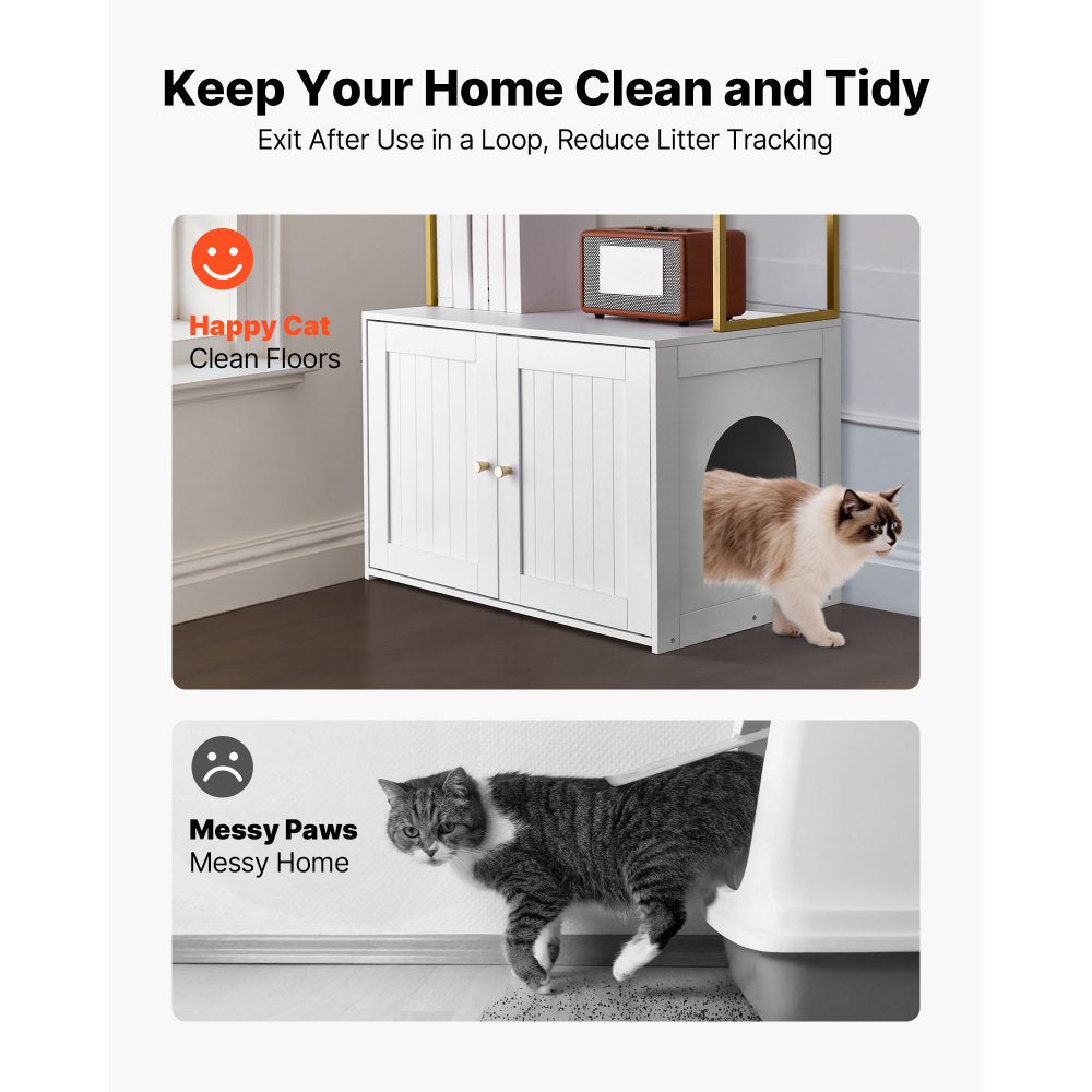 VEVOR Cat Litter Box Enclosure Furniture, 27.6 in Hidden Litter Box Cabinet with Metal Legs & 2-Tier Storage Shelves, Waterproof Cat Washroom Cat House, Fit Most of Litterbox, for Living Room