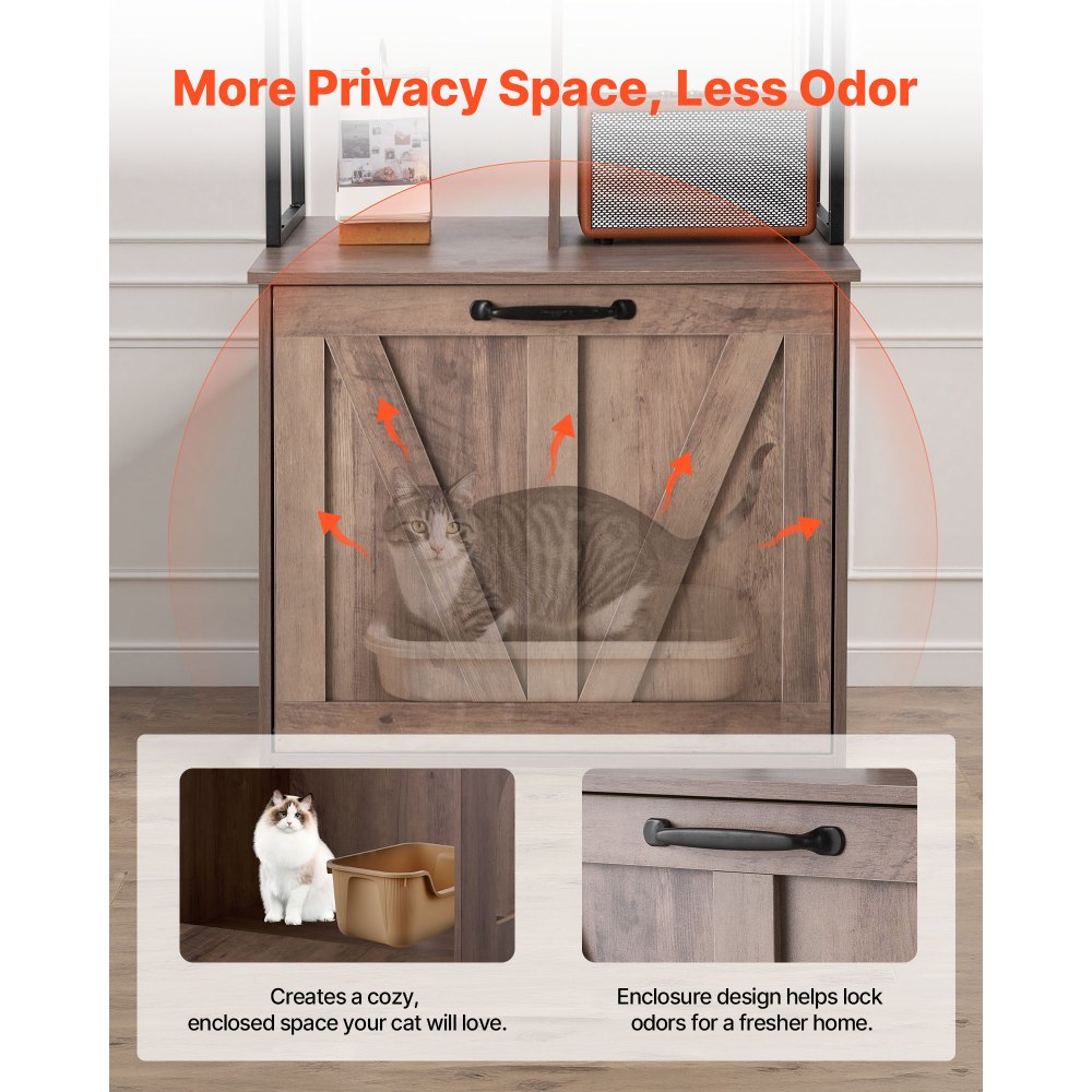 VEVOR Cat Litter Box Enclosure Furniture, 23.6 in Hidden Litter Box Cabinet with Storage Shelves, Modern Style, Waterproof Cat Washroom Side Table Cat House, Fit Most of Litterbox, for Living Room