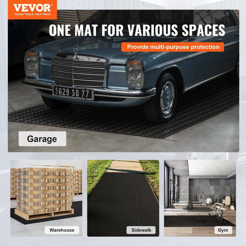 VEVOR Diamond-Plate Rubber Flooring Roll, 3 mm x 4 ft x 6 ft Garage Floor Mat, SBR Rubber Garage Flooring Roll, Easy to Clean, Diamond Plate Rubber Mat for Under Cars, Garage Industry Gym, Black