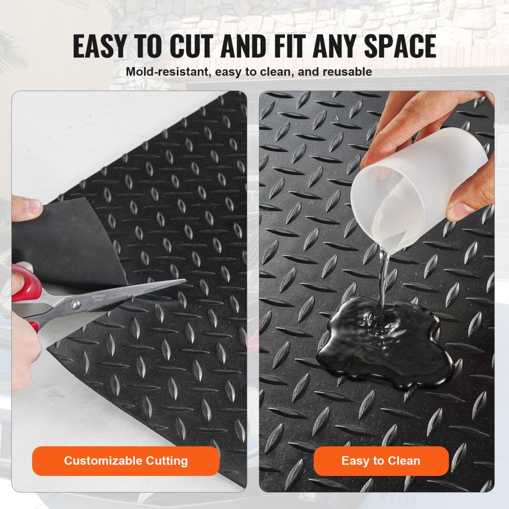 VEVOR Diamond-Plate Rubber Flooring Roll, 3 mm x 4 ft x 6 ft Garage Floor Mat, SBR Rubber Garage Flooring Roll, Easy to Clean, Diamond Plate Rubber Mat for Under Cars, Garage Industry Gym, Black
