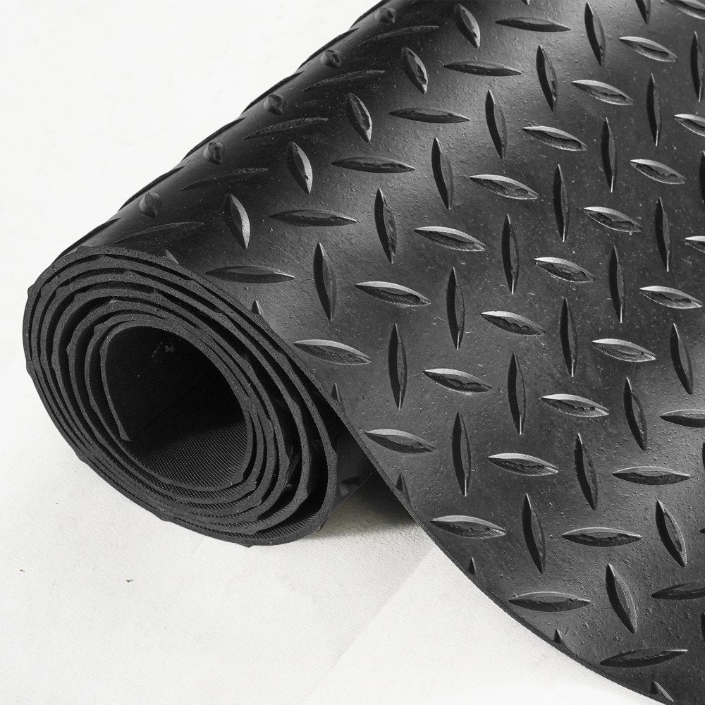 VEVOR Diamond-Plate Rubber Flooring Roll, 3 mm x 4 ft x 6 ft Garage Floor Mat, SBR Rubber Garage Flooring Roll, Easy to Clean, Diamond Plate Rubber Mat for Under Cars, Garage Industry Gym, Black