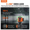 VEVOR 100ft Self Leveling Laser Level, Manual Green 3 x 360° Cross Line Laser, Manual Self-leveling Mode & IP54 Waterproof 8h Continuous Working Time Line Laser, Battery/Stand Included