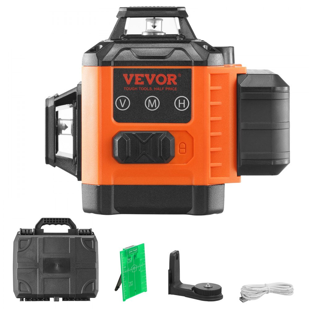 VEVOR 100ft Self Leveling Laser Level, Manual Green 3 x 360° Cross Line Laser, Manual Self-leveling Mode & IP54 Waterproof 8h Continuous Working Time Line Laser, Battery/Stand Included