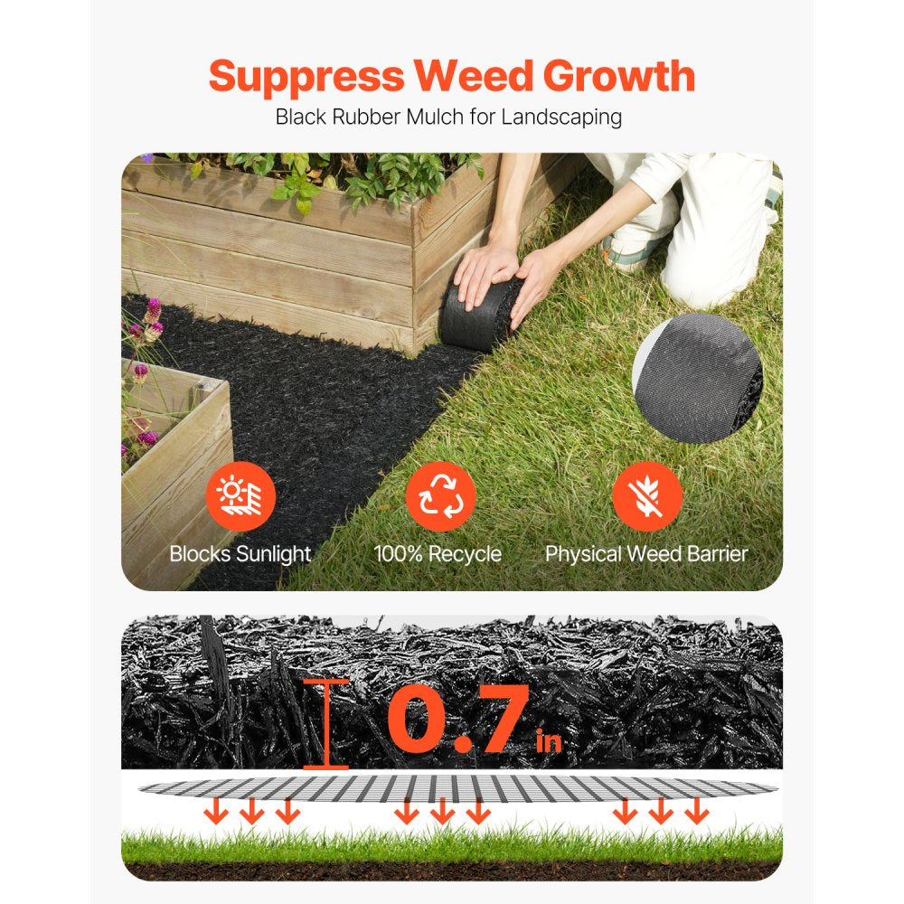 VEVOR Rubber Mulch for Landscaping, Recycled Rubber Mulch Mat 120 x 4.5 in, Permanent Rubber Pathway, Natural-Looking Black Mulch Garden Edging Border for Plants, Vegetables & Flower Garden Barrier