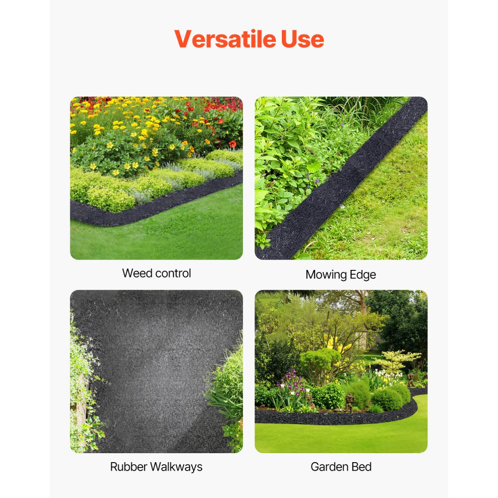 VEVOR Rubber Mulch for Landscaping, Recycled Rubber Mulch Mat 120 x 4.5 in, Permanent Rubber Pathway, Natural-Looking Black Mulch Garden Edging Border for Plants, Vegetables & Flower Garden Barrier