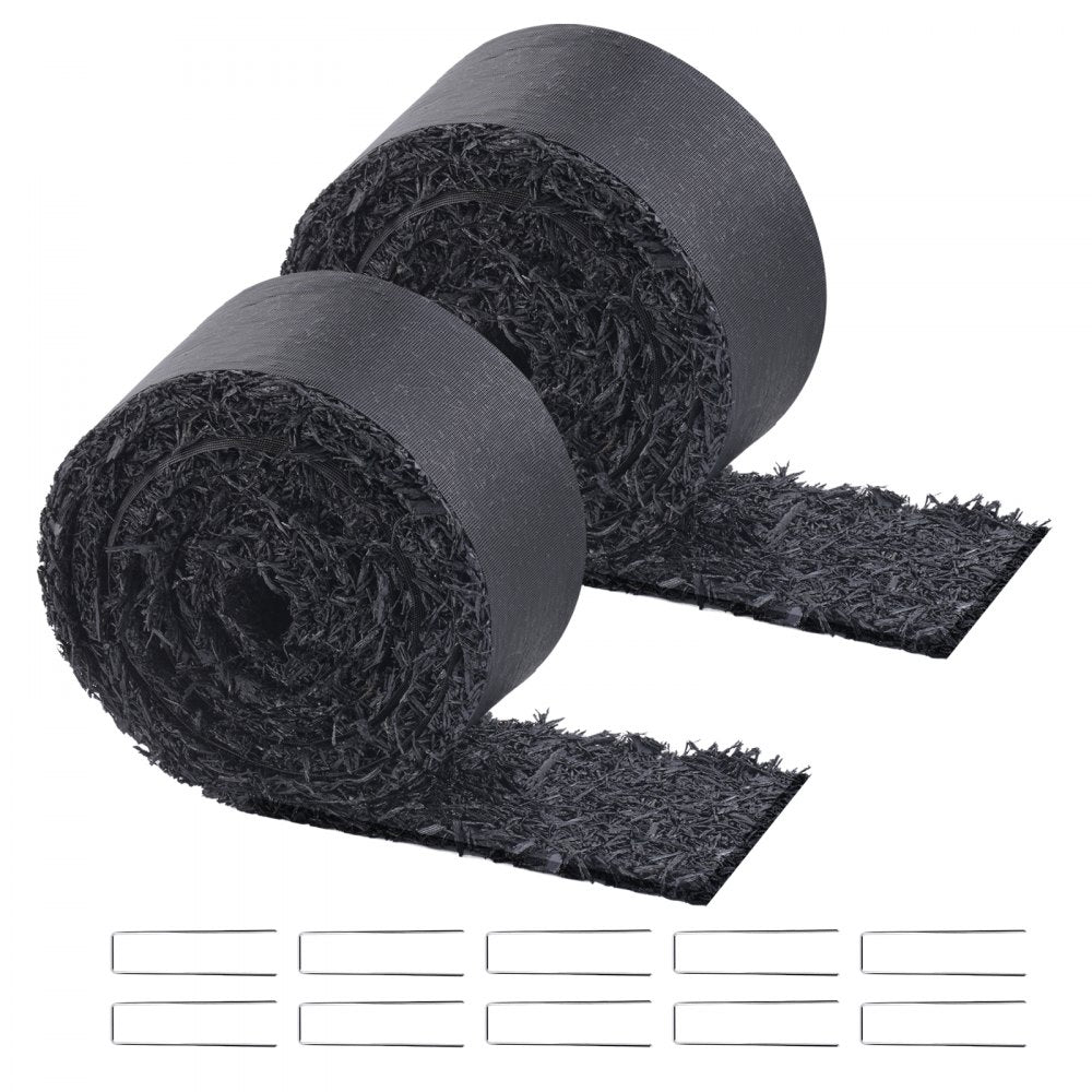 VEVOR Rubber Mulch for Landscaping, 2 Rolls Recycled Rubber Mulch Mat 120 x 4.5 in, Permanent Rubber Pathway, Natural-Looking Black Mulch Garden Edging for Plants, Vegetables & Flower Garden Barrier
