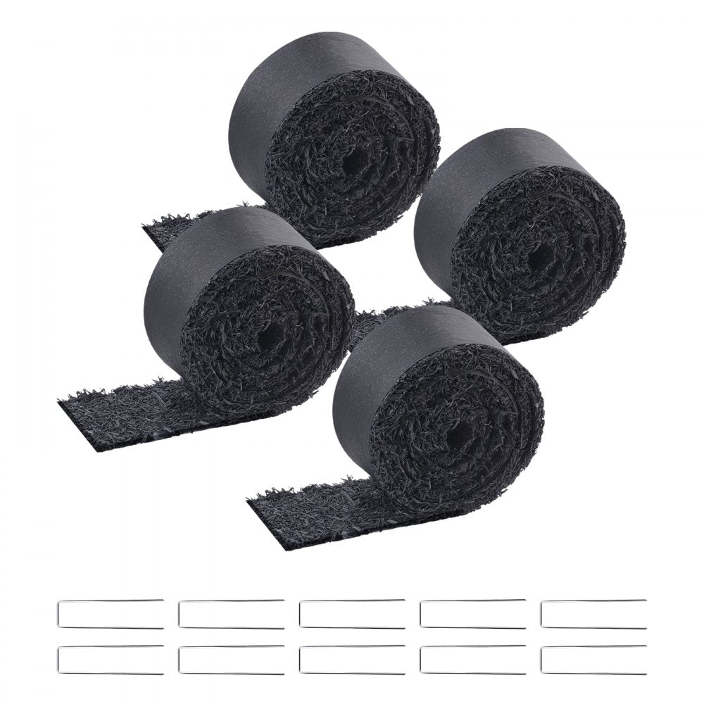 VEVOR Rubber Mulch for Landscaping, 4 Rolls Recycled Rubber Mulch Mat 120 x 4.5 in, Permanent Rubber Pathway, Natural-Looking Black Mulch Garden Edging for Plants, Vegetables & Flower Garden Barrier