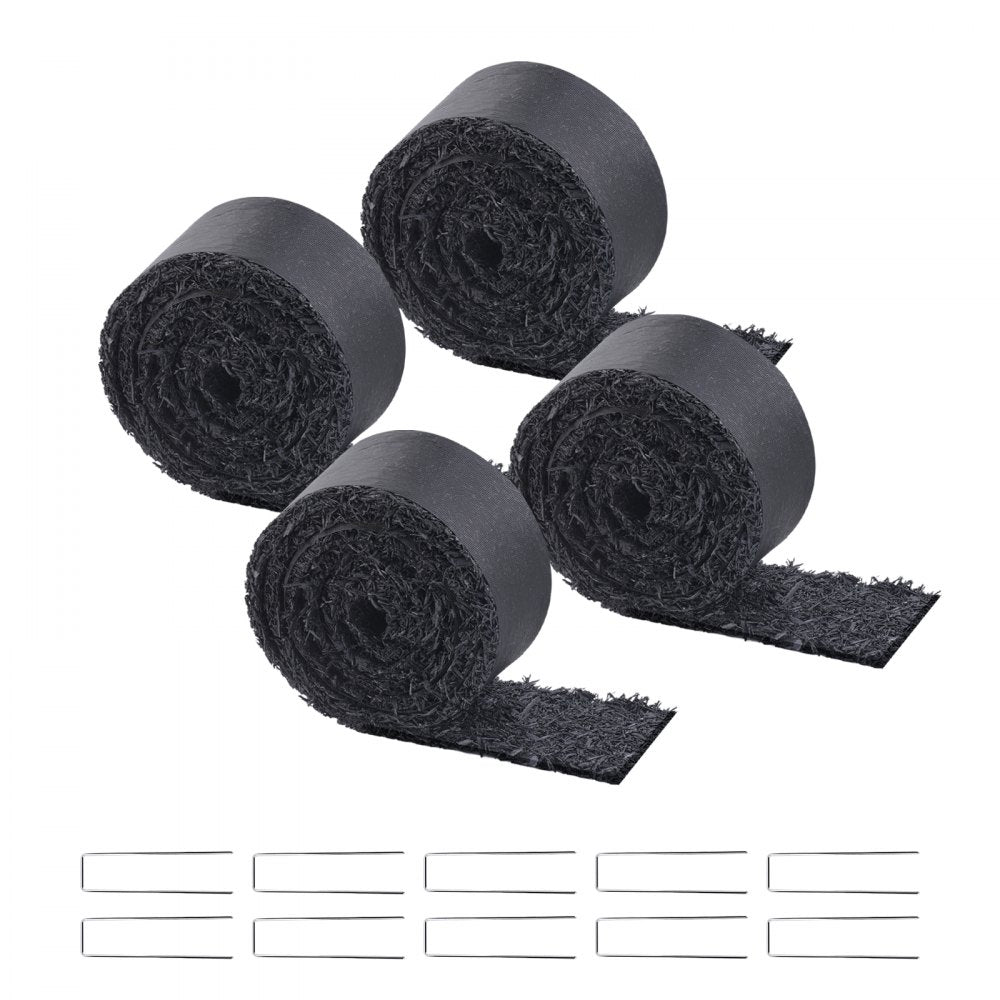 VEVOR Rubber Mulch for Landscaping, 4 Rolls Recycled Rubber Mulch Mat 120 x 4.5 in, Permanent Rubber Pathway, Natural-Looking Black Mulch Garden Edging for Plants, Vegetables & Flower Garden Barrier