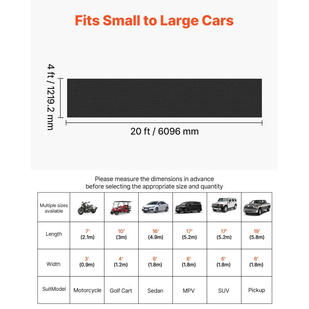VEVOR Garage Floor Roll, 4 x 20 ft Garage Flooring Mat, 3 mm Thickened Rubber Diamond Plate Floor Protector Mat, Non-Slip, Wear-resist, Waterproof, Easy to Clean for Warehouse, Gyms,Trailer, Black